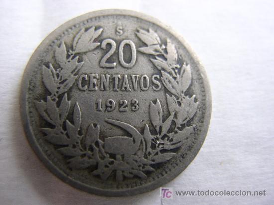 Monedas antiguas de Am&eacute;rica: 20 centavos de Chile. A&ntilde;o 1923. - Foto 1