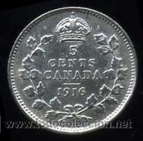 Monedas antiguas de Am&eacute;rica: CANADA : 5 Cent. 1916 (Plata) - Foto 2