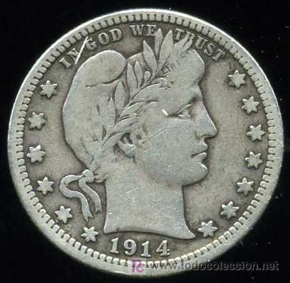 Monedas antiguas de Am&eacute;rica: U.S.A. : 1/4 Dolar 1914 (Plata) - Foto 1