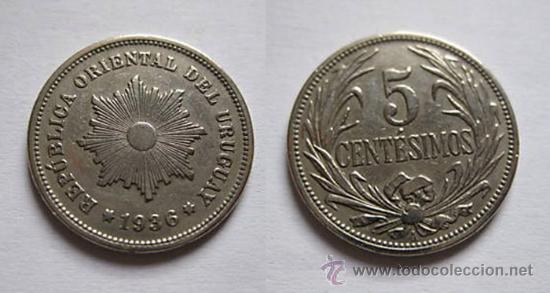 Monedas antiguas de Am&eacute;rica: URUGUAY - 5 CENTESIMOS - 1936 A - CUPRONIQUEL - E.B.C++ - Foto 1