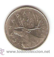 Monedas antiguas de Am&eacute;rica: 25 CENTIMOS CANADA 1982 - Foto 1