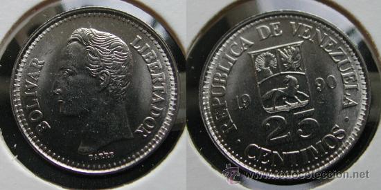 Monedas antiguas de Am&eacute;rica: VENEZUELA 25 centimos 1990 - Foto 1