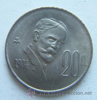 Monedas antiguas de Am&eacute;rica: Moneda de Mexico 20 centavos 1974 - Foto 1
