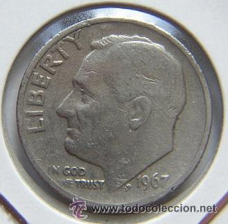 Monedas antiguas de Am&eacute;rica: Moneda de 1 dime de 1967 - Foto 1