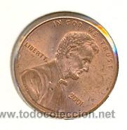 Monedas antiguas de Am&eacute;rica: 4-eeuu1-01. Moneda circualda EE.UU. 1 Cent 2001 EBC - Foto 1