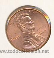 Monedas antiguas de Am&eacute;rica: 4-eeuu1-03. Moneda circulada EE.UU. 1 Cent. 2003, EBC - Foto 1
