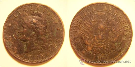 Monedas antiguas de Am&eacute;rica: Moneda de 2 centavos Argentina 1891 - Foto 1