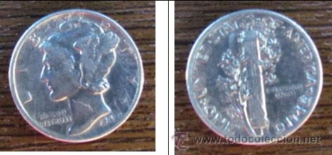 Monete antiche di America: Un Dime (10 centavos de dolar) USA 1942