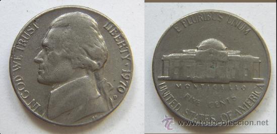 Monedas antiguas de Am&eacute;rica: Moneda de 5 centimos 1970 Denver - Foto 1