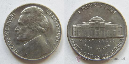 Monedas antiguas de Am&eacute;rica: Moneda de 5 centimos 1981 Philadelphia - Foto 1