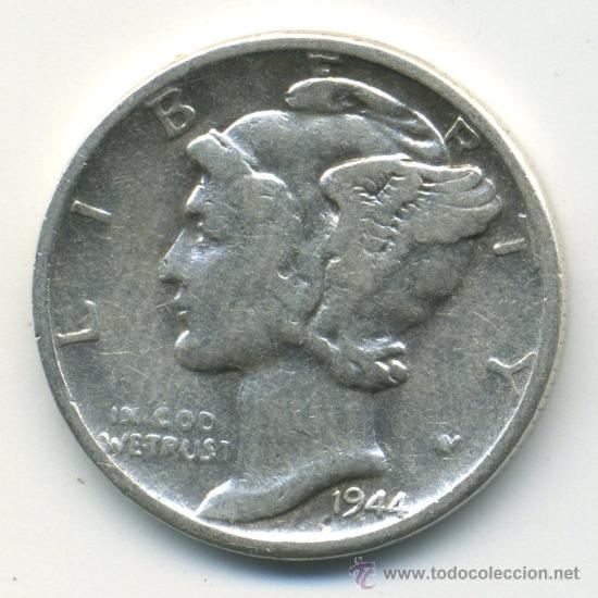 Monedas antiguas de Am&eacute;rica: EEUU 1 dime 1944. Plata - Foto 1