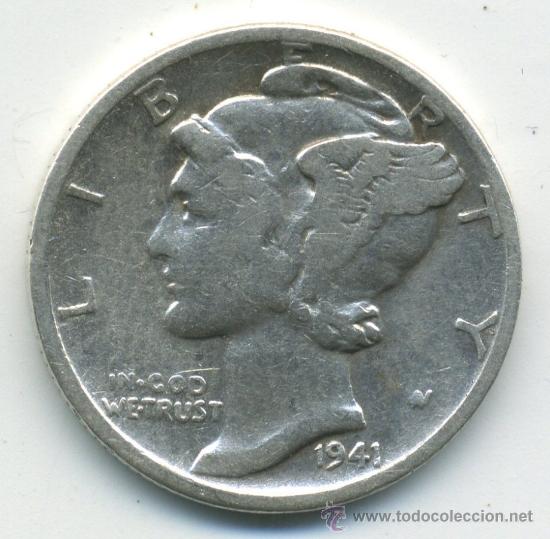 Monedas antiguas de Am&eacute;rica: EEUU 1 dime 1941. Plata - Foto 1