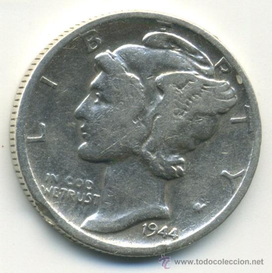 Monedas antiguas de Am&eacute;rica: EEUU 1 dime 1944. Plata - Foto 1