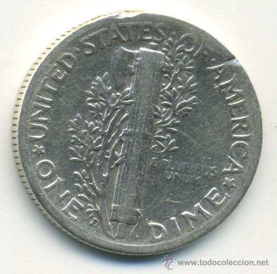 Monedas antiguas de Am&eacute;rica: EEUU 1 dime 1944. Plata - Foto 2