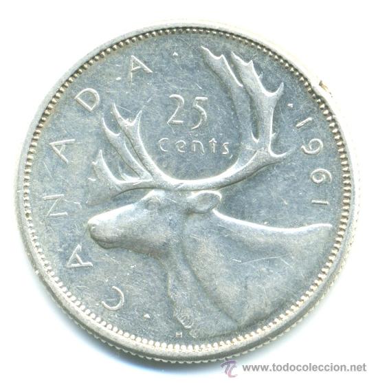 Monedas antiguas de Am&eacute;rica: 25 cents Canada. 1961. Plata - Foto 1