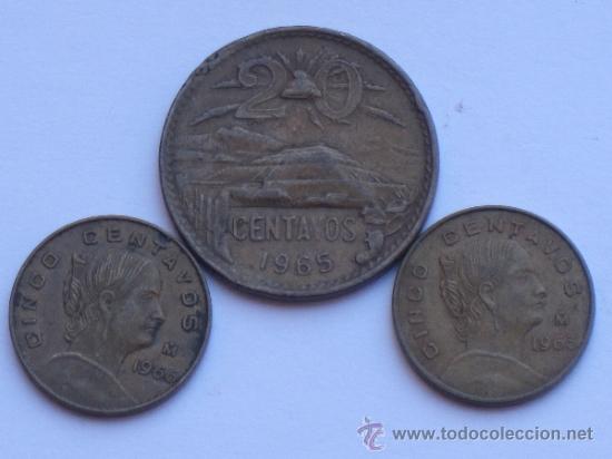 Monedas antiguas de Am&eacute;rica: LOTE DE 3 MONEDAS ANTIGUAS DE LOS ESTADOS UNIDOS MEXICANOS. 1963-1965 Y 1966.