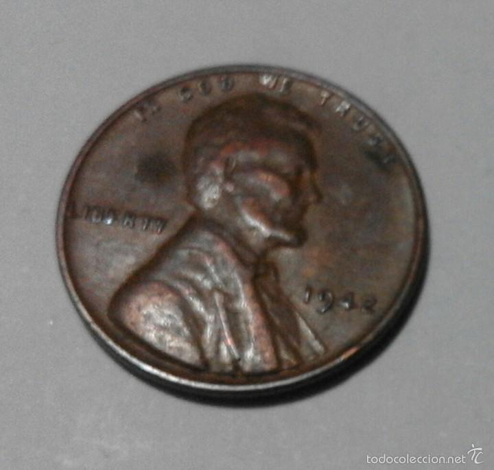 Monedas antiguas de Am&eacute;rica: Moneda de one cent EEUU del a&ntilde;o 1942 - Foto 1