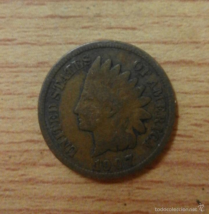 Monedas antiguas de Am&eacute;rica: Moneda USA one cent 1907 - Foto 1