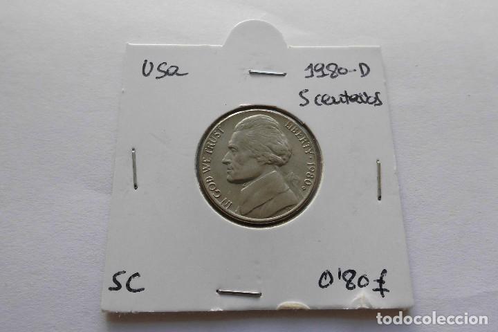 Monedas antiguas de Am&eacute;rica: Usa 5 centavos 1980 D SC - Foto 1