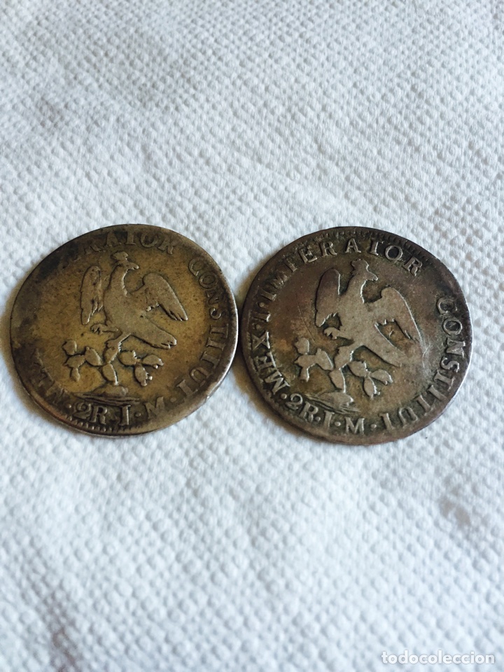 Monedas antiguas de América: Lote de 2 piezas de 2 reales México iturbe 1822-1823 raras - Foto 2 - 171581939