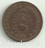 Monedas antiguas de Am&eacute;rica: MONEDA ARGENTINA 2 CENTAVOS 1947 - Foto 2