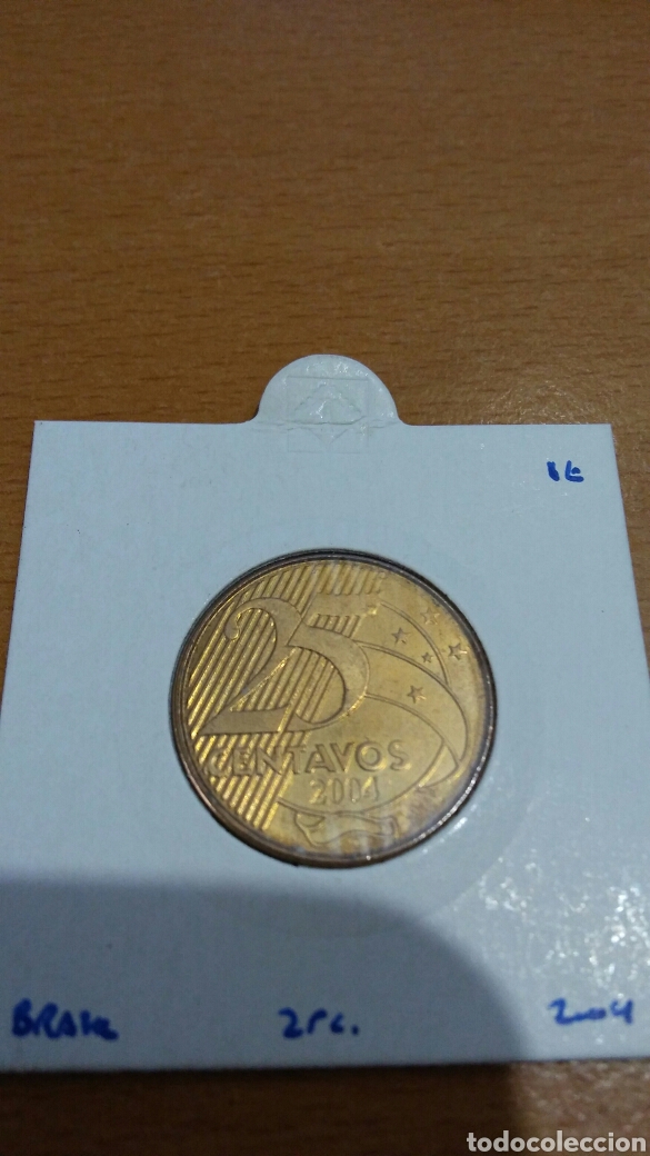 Monedas antiguas de Am&eacute;rica: Moneda de 25 c&eacute;ntimo de Brasil a&ntilde;o 2004 - Foto 1