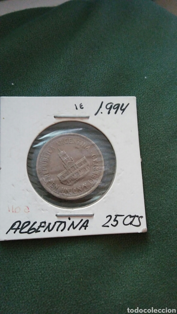 Monedas antiguas de Am&eacute;rica: Moneda argentina 25 c&eacute;ntimo 1994 - Foto 1
