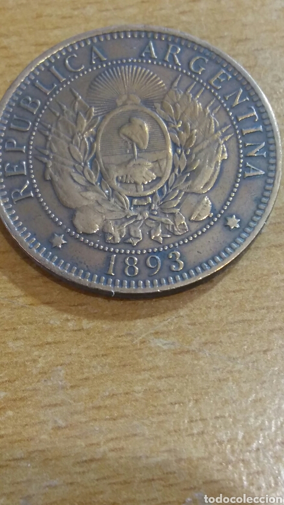 Monedas antiguas de Am&eacute;rica: Moneda argentina 2 centavo 1893 - Foto 2