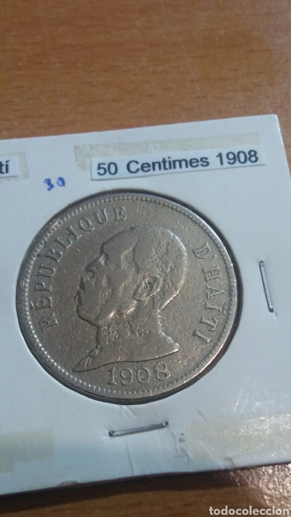 Monedas antiguas de Am&eacute;rica: Hait&iacute; 50 c&eacute;ntimos 1908 mbc - Foto 1