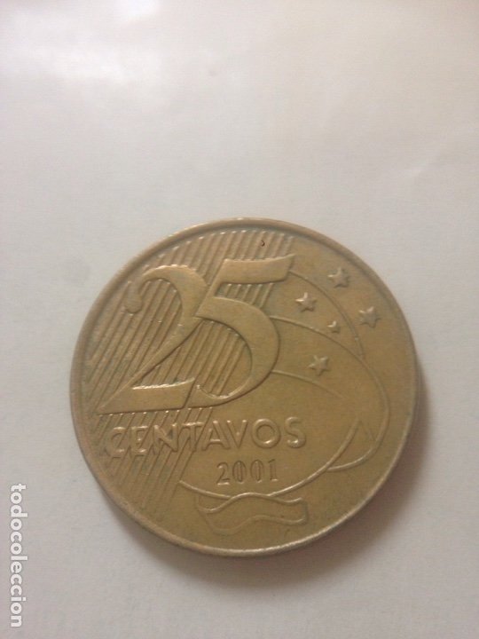 Monedas antiguas de Am&eacute;rica: Moneda de Brasil 25 centavos de 2001 - Foto 1