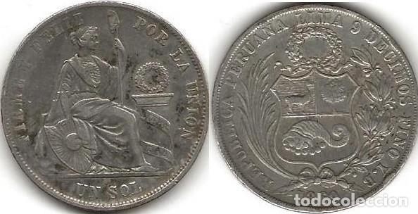 Monedas antiguas de Am&eacute;rica: MONEDA UN SOL, PERU 1869 - Foto 1