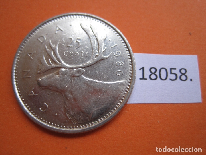 Monedas antiguas de Am&eacute;rica: Canada 25 centimos, 1/4 dolar 1986 - Foto 1
