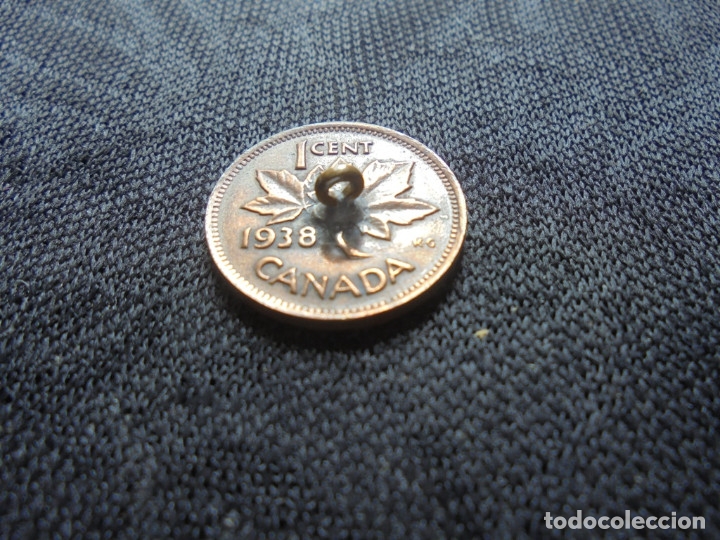 Monedas antiguas de Am&eacute;rica: Moneda 1 cent. 1938 Canada.  Convertido en bot&oacute;n - Foto 2