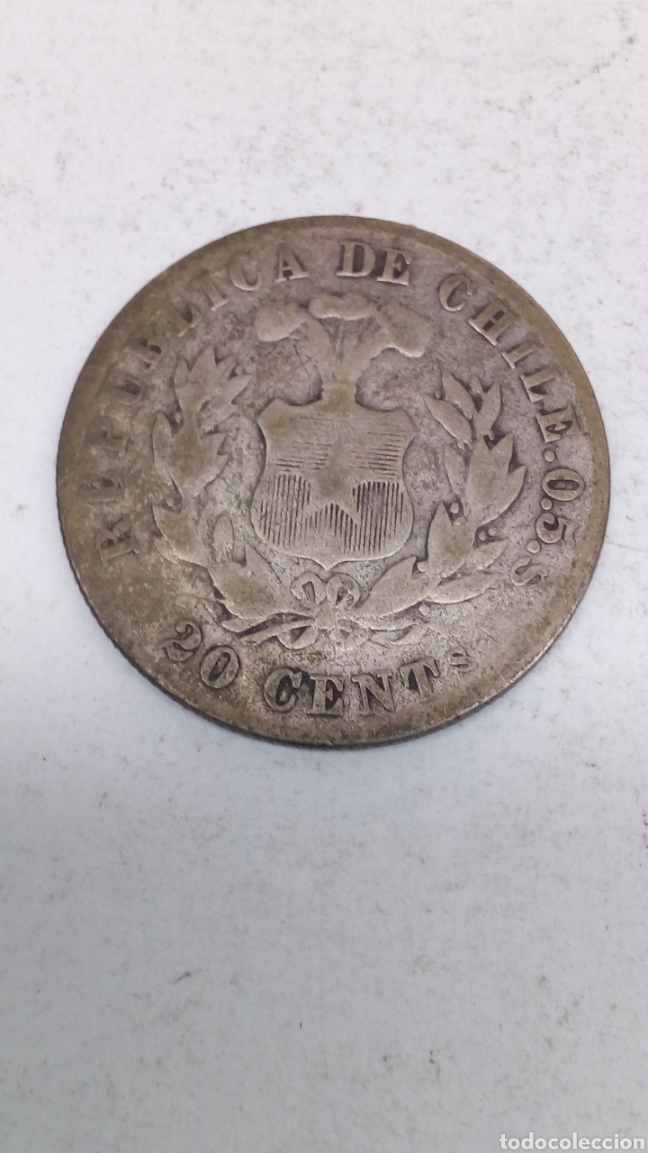 Monedas antiguas de Am&eacute;rica: Moneda plateada de chile 20 cent 1881 /L66 - Foto 1