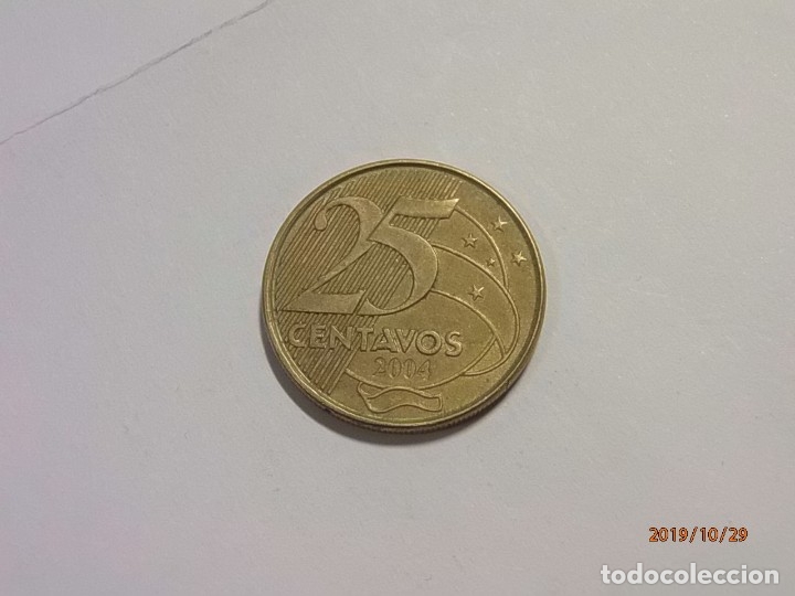 Monedas antiguas de Am&eacute;rica: BRASIL 25 CENTAVOS 2004 - MBC. - Foto 2