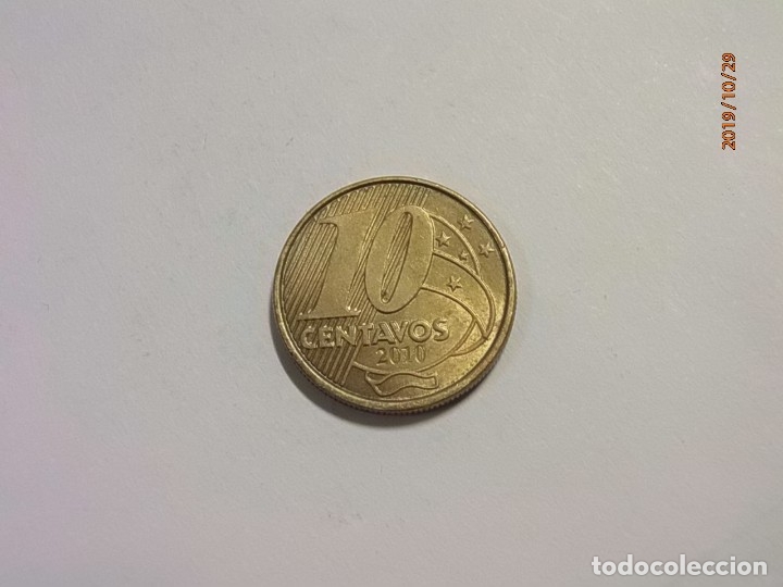 Monedas antiguas de Am&eacute;rica: BRASIL 10 CENTAVOS 2010 - MBC. - Foto 2