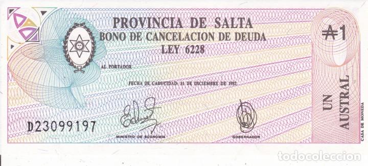 Monedas antiguas de Am&eacute;rica: 1 billete bono de cancelaci&oacute;n de deuda provincia de Salta Argentina un austral