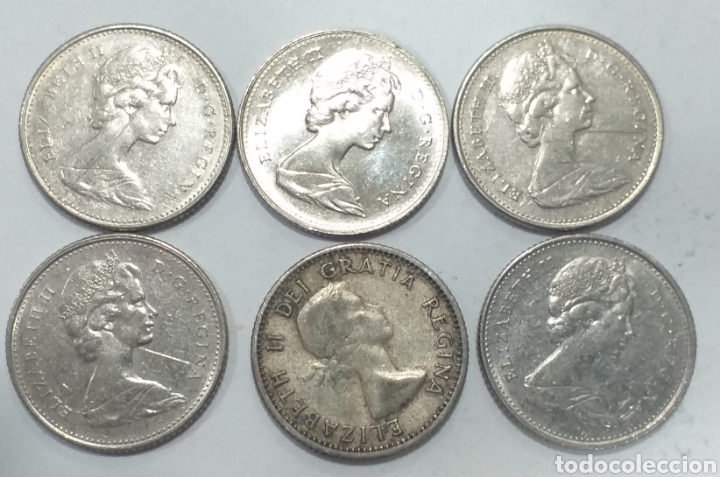 Monedas antiguas de Am&eacute;rica: 6 monedas de 10 centavos de Canada - Foto 2