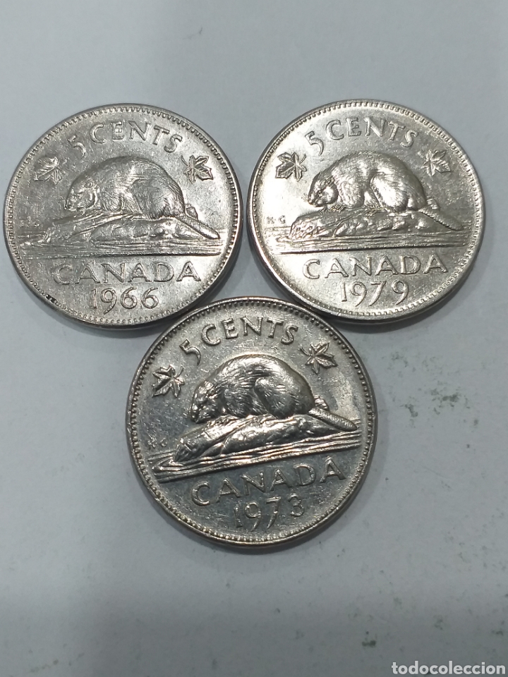 Monedas antiguas de Am&eacute;rica: 3 monedas de 5 centavos de Canad&aacute; - Foto 2
