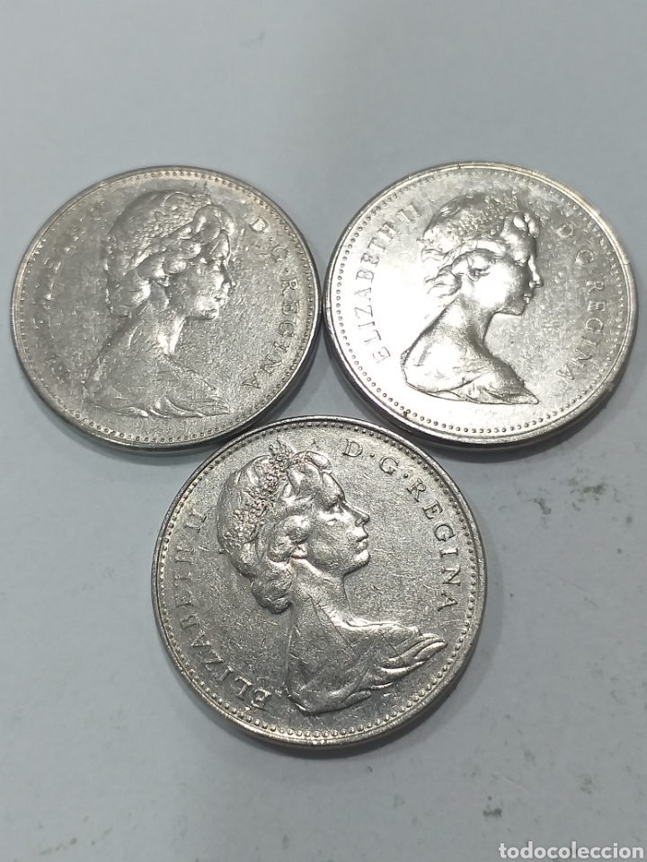 Monedas antiguas de Am&eacute;rica: 3 monedas de 5 centavos de Canad&aacute; - Foto 1