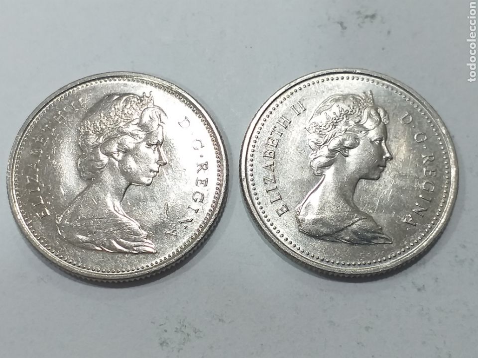 Monedas antiguas de Am&eacute;rica: 2 monedas de 25 centavos de Canad&aacute; - Foto 2