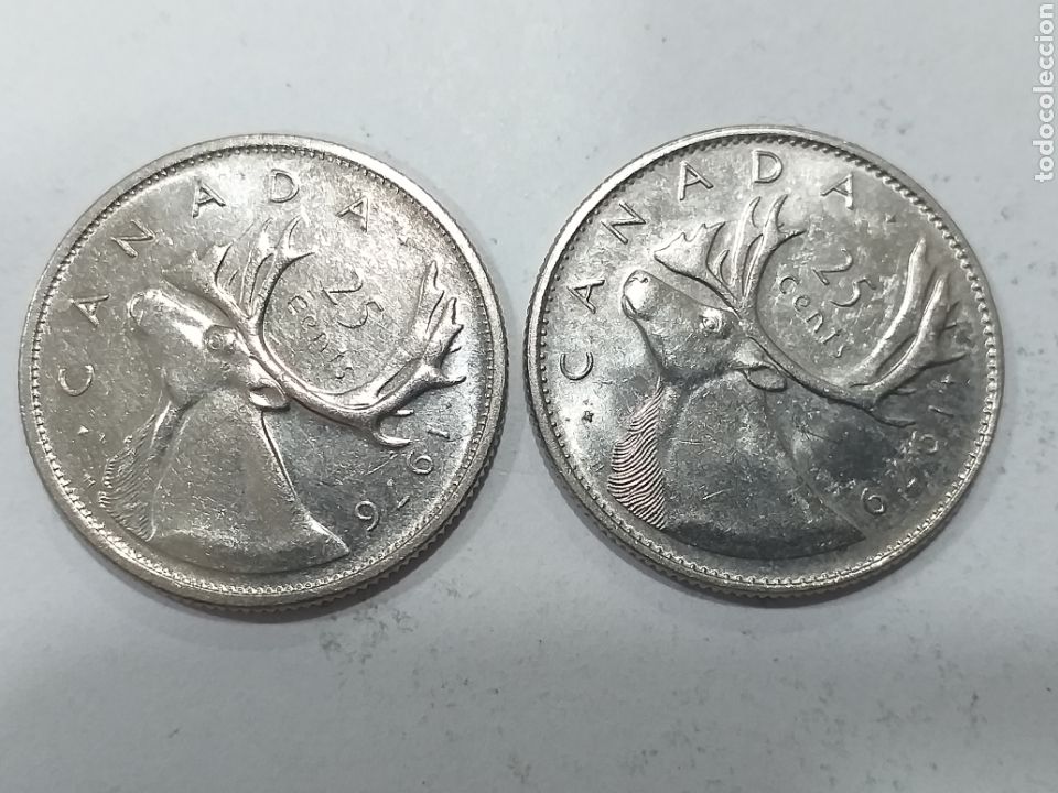 Monedas antiguas de Am&eacute;rica: 2 monedas de 25 centavos de Canad&aacute; - Foto 1