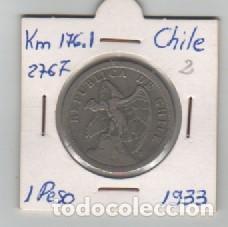 Monedas antiguas de Am&eacute;rica: MONEDA CHILE 1 PESO 1933 - Foto 1