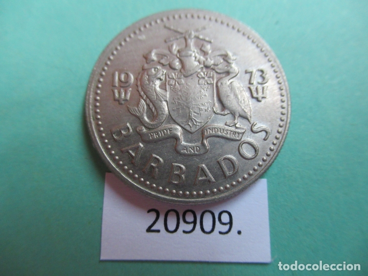 Monedas antiguas de Am&eacute;rica: Barbados 25 c&eacute;ntimos 1973 - Foto 2