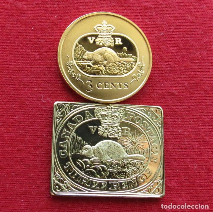 Monedas antiguas de Am&eacute;rica: Canada 3 cents 2001 + sello - Foto 1
