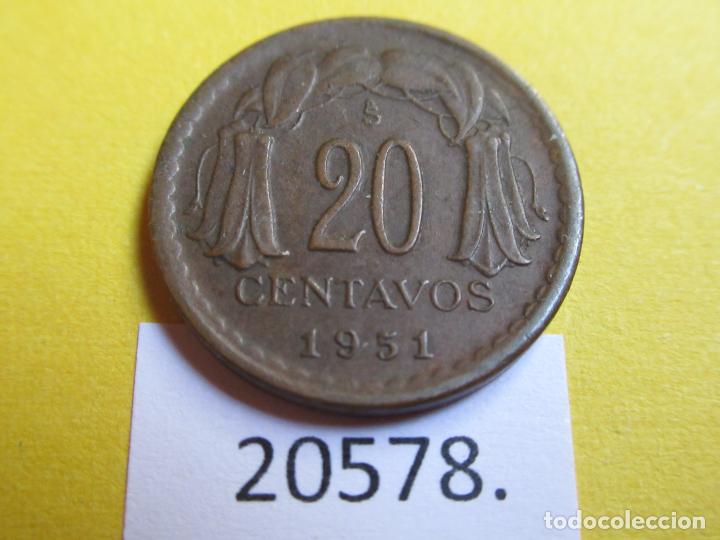 Monedas antiguas de Am&eacute;rica: Chile 20 centavos 1951, c&eacute;ntimos - Foto 2