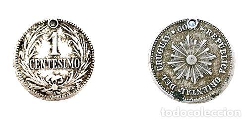 Monedas antiguas de Am&eacute;rica: moneda 1 centesimo uruguay 1909 km19 perforada - Foto 1