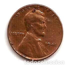 Monedas antiguas de Am&eacute;rica: eeuu moneda de 1 cent ano 1941 - Foto 1