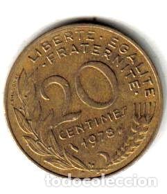 Monedas antiguas de Am&eacute;rica: francia moneda de 20 centimes ano 1978 - Foto 1