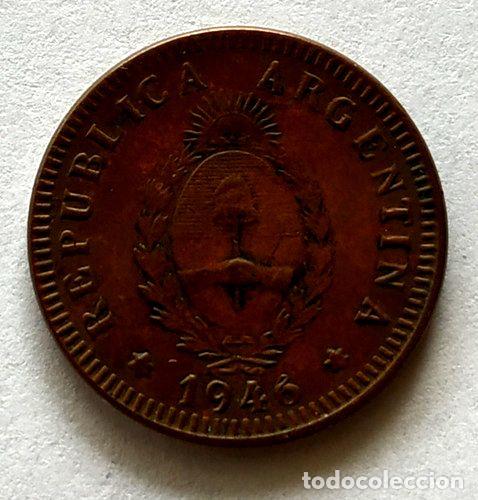 Monedas antiguas de Am&eacute;rica: moneda 2 centavos argentina 1946 falla cuno 6 deformado - Foto 1